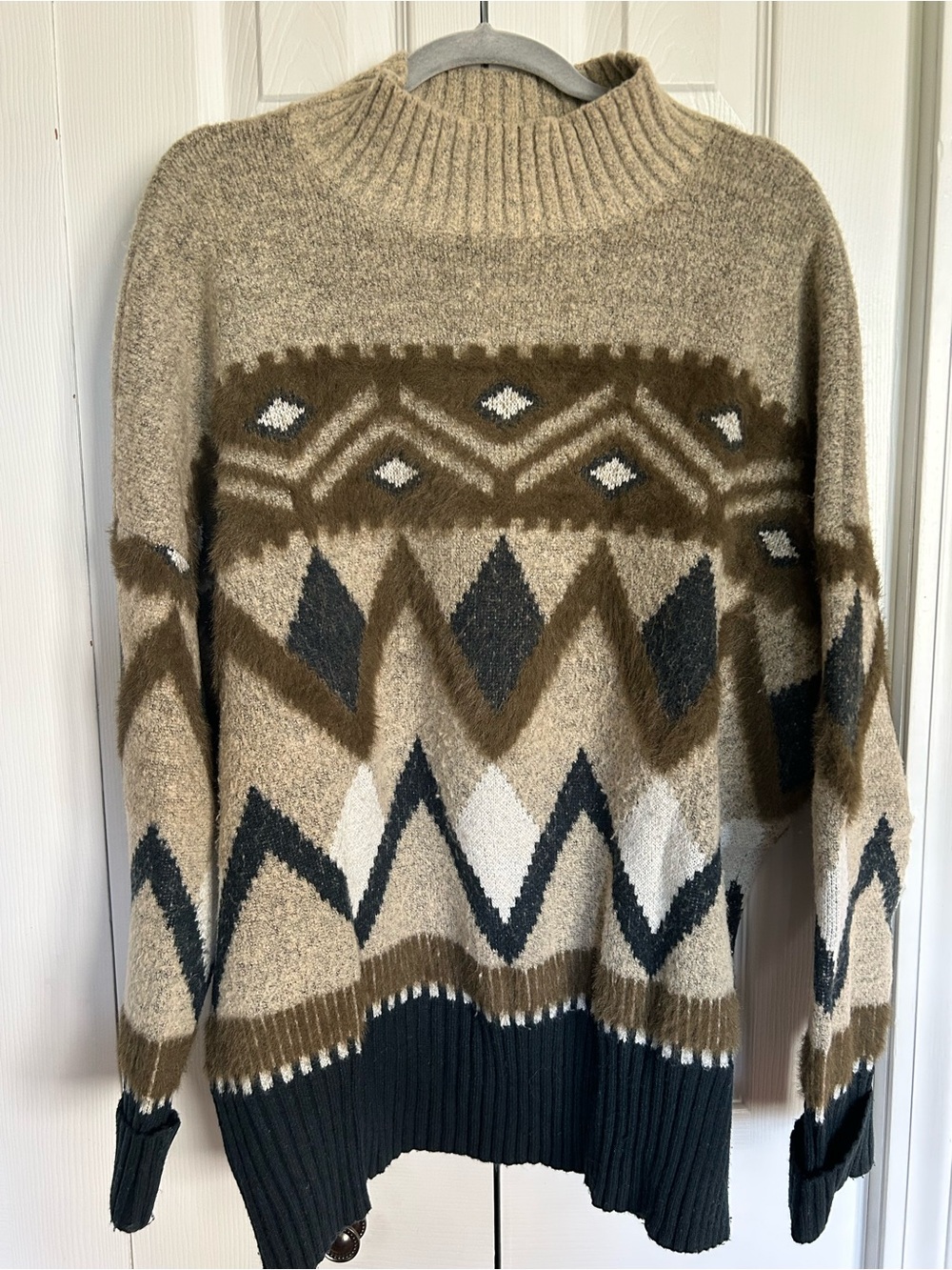 Patterned Wool-Blend Pullover Sweater - Beige/Brown/Black by a.n.a.